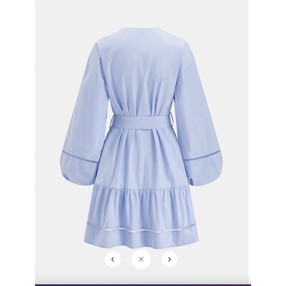 NWT Commense Cotton V-Neck Lantern Sleeve Belted Mini Dress Sz XS - Picture 2 of 4